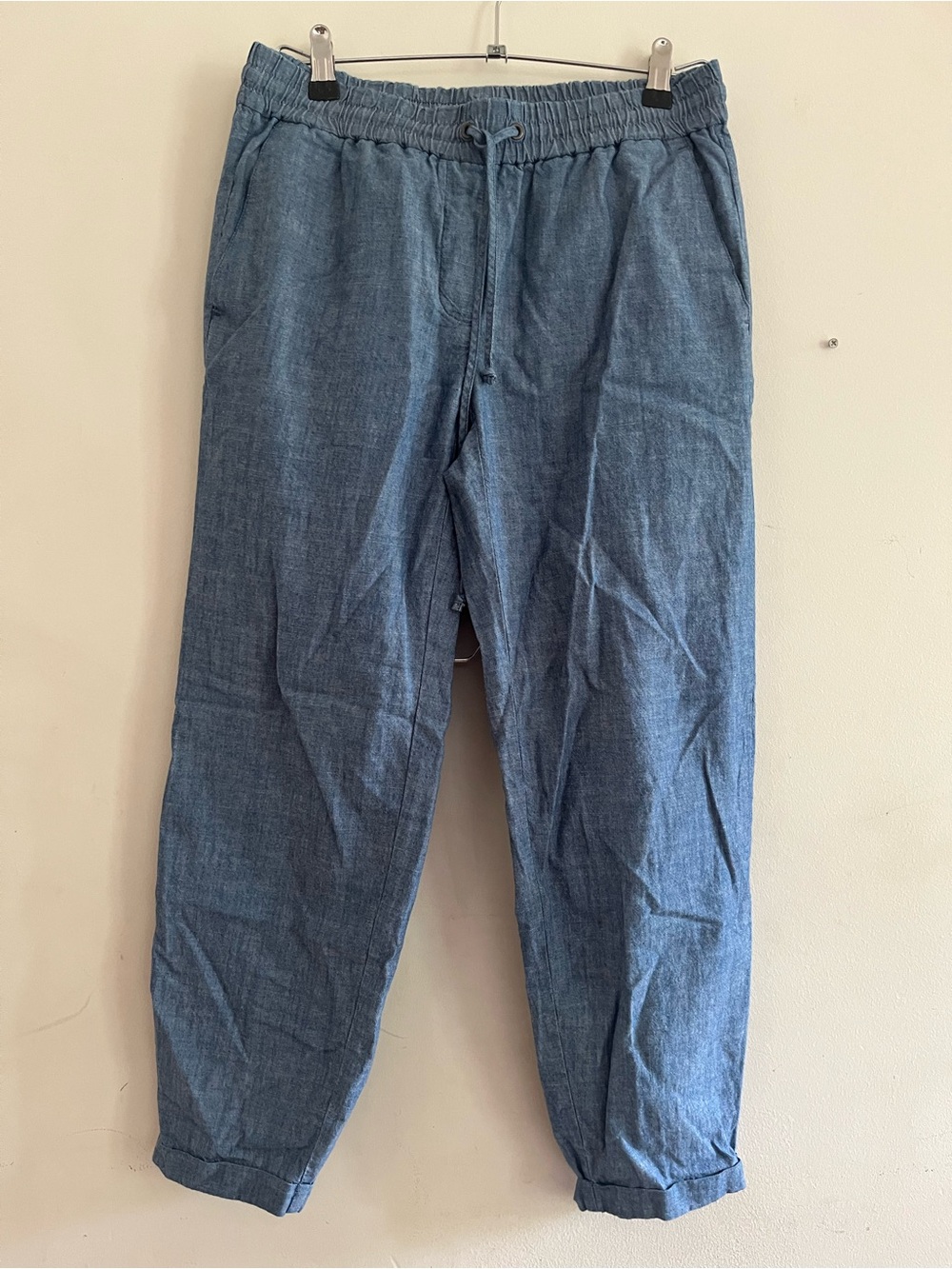 J Crew Chambray Drawstring Straight Leg Pants 2 Blue 100% Cotton Coastal